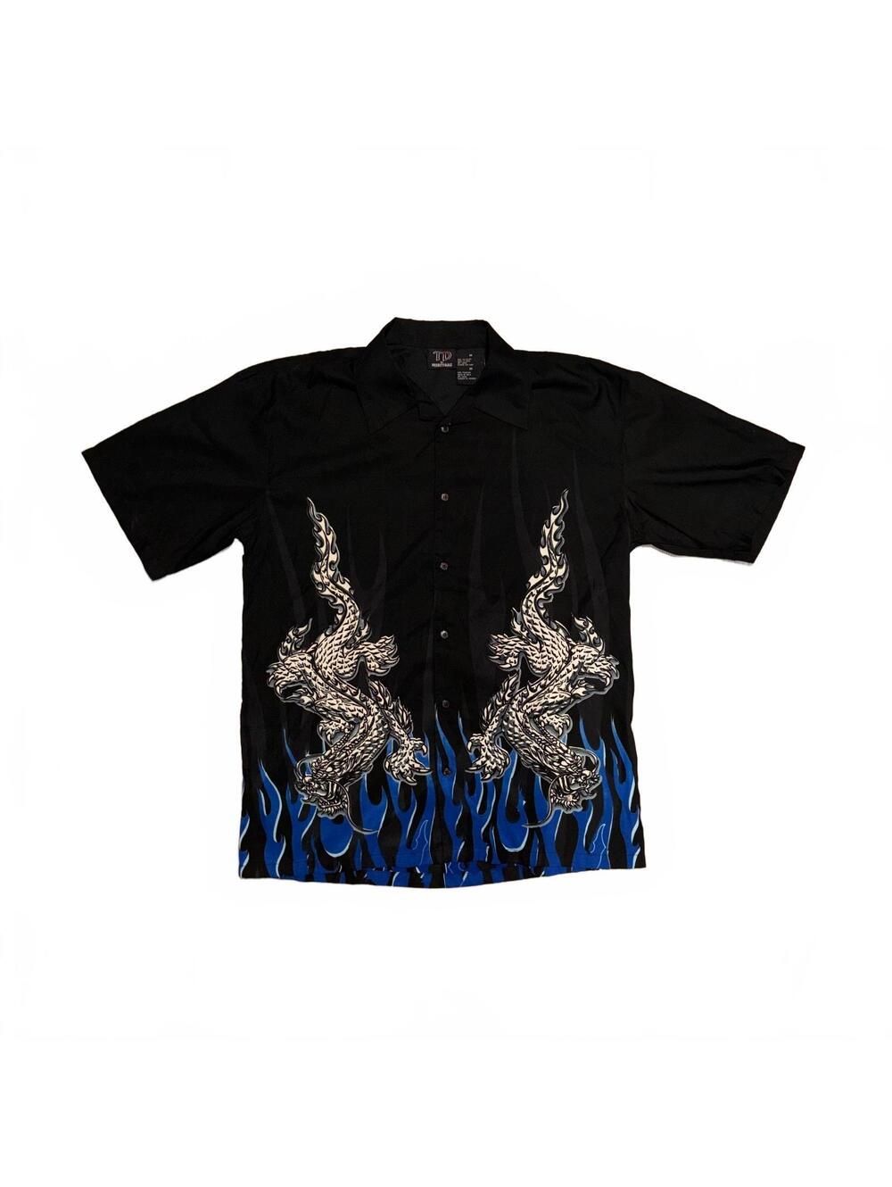 Black and Blue Y2K Dragon Button Down